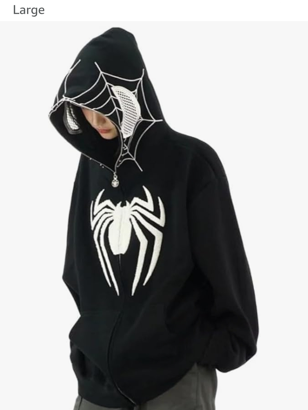 Black Zip-Up Hoodie with White Spider Graphic Also Available In Red and Web Hood